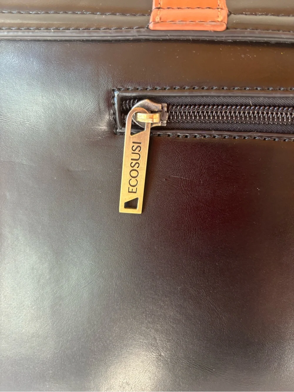 Ecosusi Black, Brown & Cream Leather Messenger Bag with Top Handle